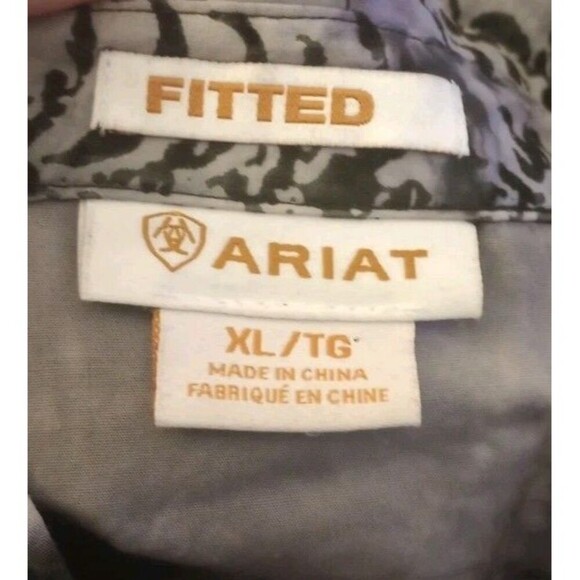 Ariat Pearl Snap Button Down Shirt Velvet Jacquard Black Gray Rodeo Western XL - Picture 3 of 4